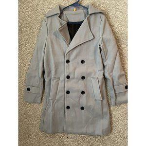 Women’s Classic Gray Button Up Wool Blend Overcoat Jacket Size Medium